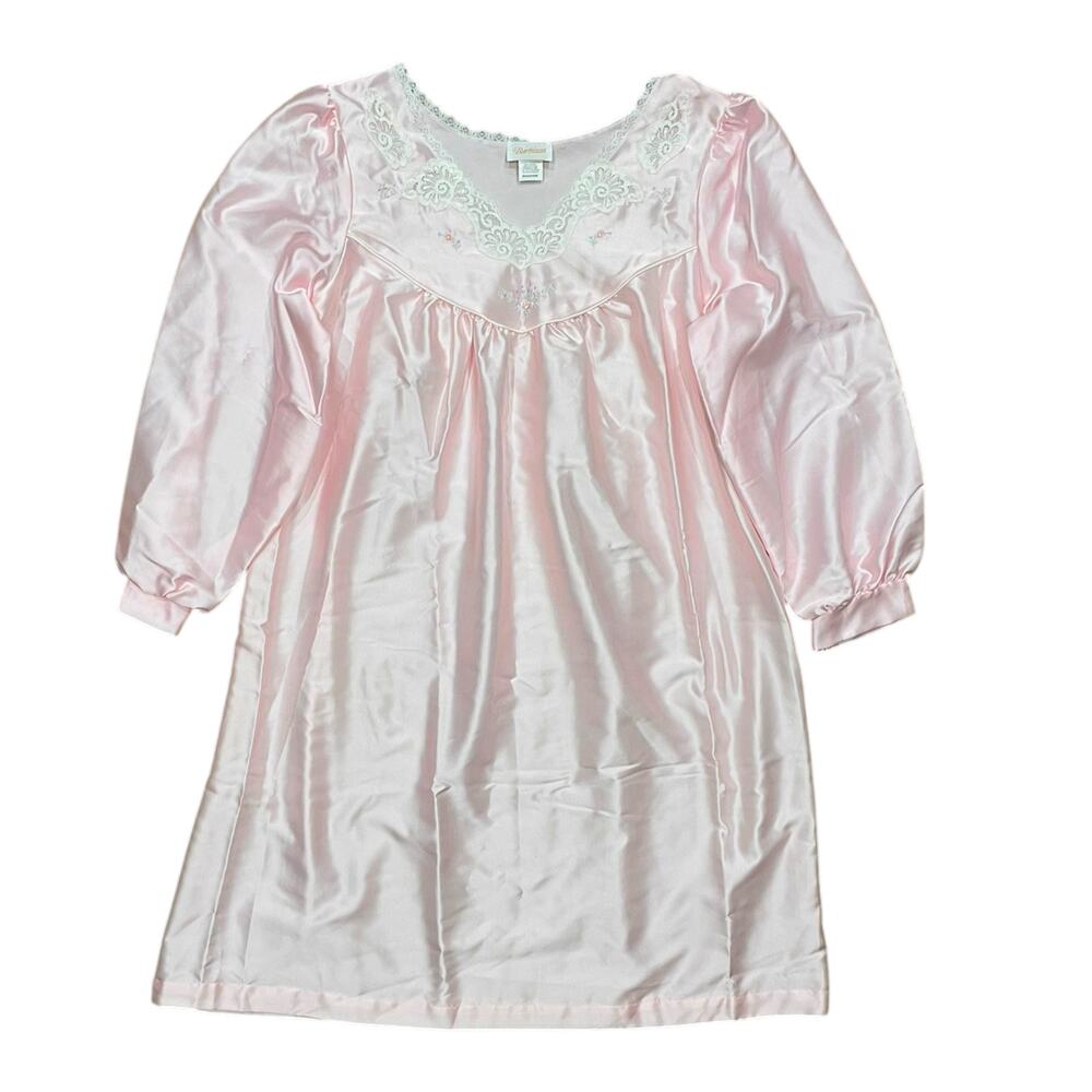 Vintage Barbizon Satin Lace Nightgown Embroidered Size M Pink Long Midi Romantic